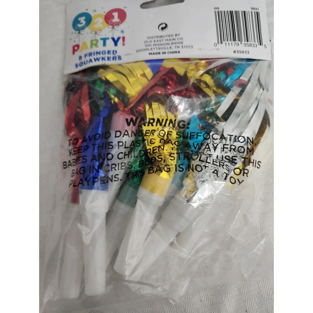 3 2 1 Party! Fringed Squawkers 8 Pack Metallic Foil Noisemakers Multi Color
